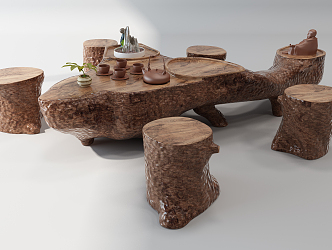 Chinese-style Root Carving Tea Sea Wooden Pier Tea Table Tea Sea 3d model