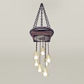 Vintage Wooden Chandelier Suspended by Chains With Multiple Glass Bulbs