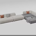 Modern Light Beige L Shaped Sectional Sofa with Orange Gray Cushions 3d model