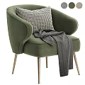 Light Beige Fabric Single Sofa With Curved Armrests Metal Legs Gray Pillow And Brown Blanket