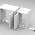 White Storage Cabinets With Open Doors And Internal Metal Hardware Plus Side Connectors