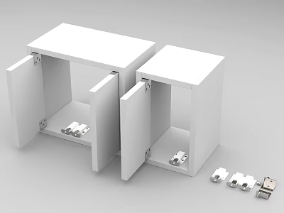 White Storage Cabinets With Open Doors And Internal Metal Hardware Plus Side Connectors 3d model