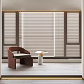 Modern Window Blinds in Elegant Living Room with Armchair and Side Table