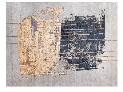 Abstract Square Rug With Gold Black Patterns And Textured Gray Background In Modern Design 3d model