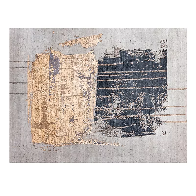 Abstract Square Rug With Gold Black Patterns And Textured Gray Background In Modern Design 3d model