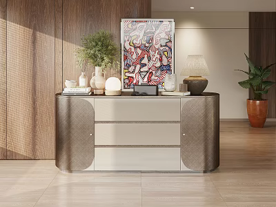 Modern Entryway Cabinet Sideboard With Metal Drawers Green Plant And Artwork 3d model