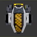 Blue And White Mechanical Robot With Yellow Black Warning Stripes Mechanical Legs And Headlight