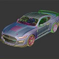 Blue Mustang Sports Car With Rear Spoiler Black Wheels And Sporty Exterior