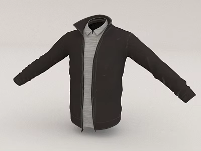 Black Jacket With Gray Shirt Inside Long Sleeves Open Front Casual Style 3d model
