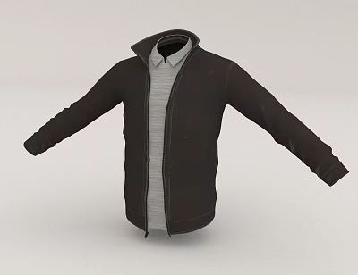 Black Jacket With Gray Shirt Inside Long Sleeves Open Front Casual Style 3d model