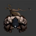 Game Movie Character With Rock Like Body Muscular Limbs And Twig Head With Yellow Flowers