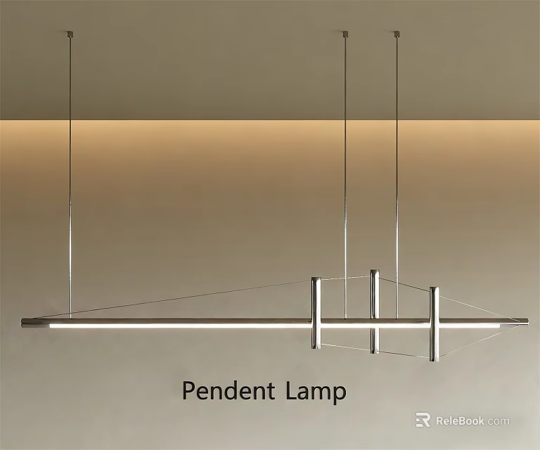 Modern Linear Pendant Lamp With Sleek Metal Structure For Interior Design 3d model 