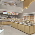 Modern Dessert Shop Interior Design With Glass Facade Spiral Staircase And Wooden Display Cases
