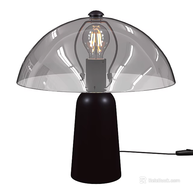 Modern Table Lamp With Transparent Glass Shade And Black Base Featuring Vintage Bulb 3d model 