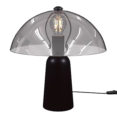 Modern Table Lamp With Transparent Glass Shade And Black Base Featuring Vintage Bulb 3d model