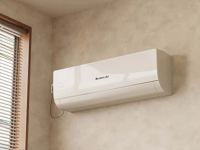 White Wall Mounted Air Conditioner In Room Corner With Window Blinds 3d model