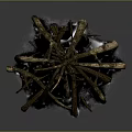 Burning Campfire With Stacked Wood Logs And Stone Base Glowing Flames