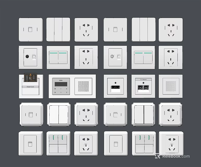 White Switch Panels Featuring Various Styles And Functional Designs For Home Use 3d model 