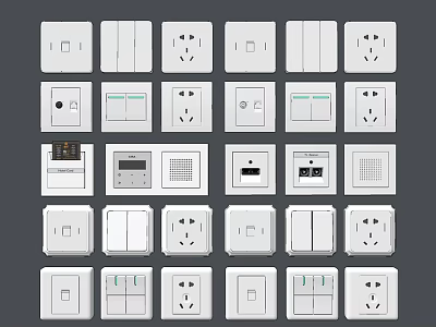 White Switch Panels Featuring Various Styles And Functional Designs For Home Use 3d model