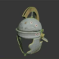 Ancient Weapon Helmet for Warriors with Silver Metal Gold Accents and Red Dots