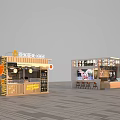 Mall Food Shop With Modern Design Menu Display Stool Seating And Lighting Decor