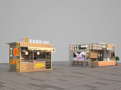 Mall Food Shop With Modern Design Menu Display Stool Seating And Lighting Decor 3d model