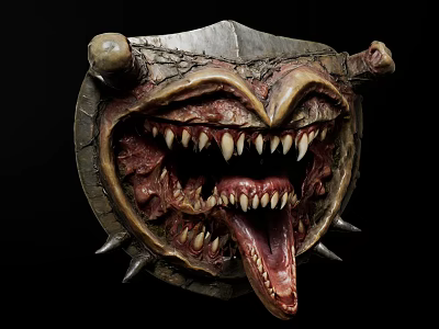 Gothic Horror Wall Decor Ornament Set with Open Mouth Sharp Teeth Tongue Spiked Armored Edge 3d model