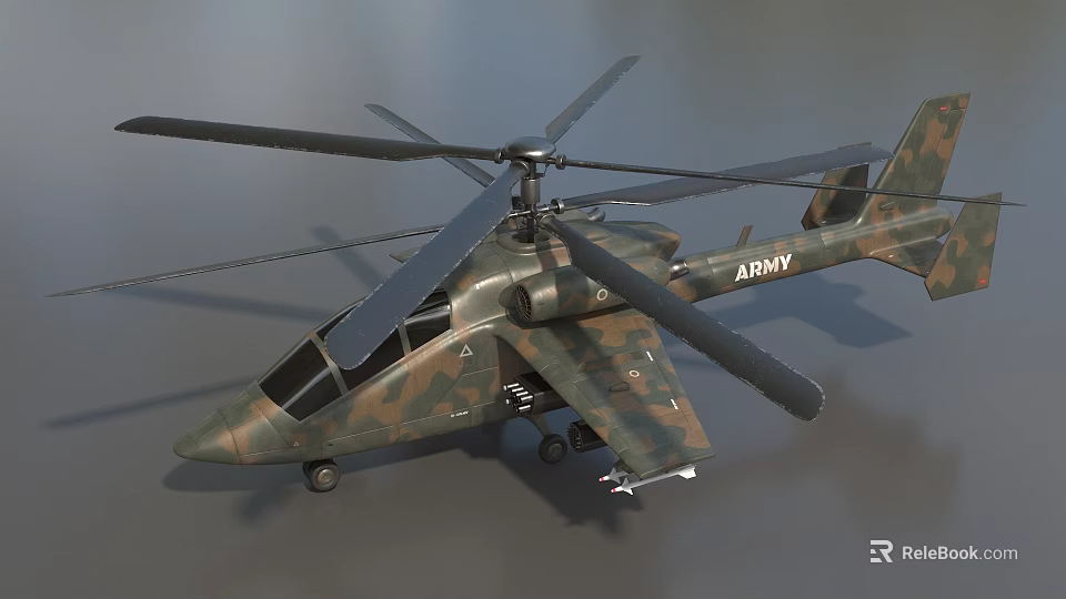 Realistic Army Military Helicopter With Camouflage Paint Rotors And Landing Gear 3d model 