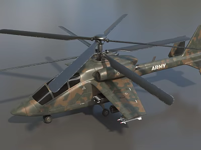 Realistic Army Military Helicopter With Camouflage Paint Rotors And Landing Gear 3d model