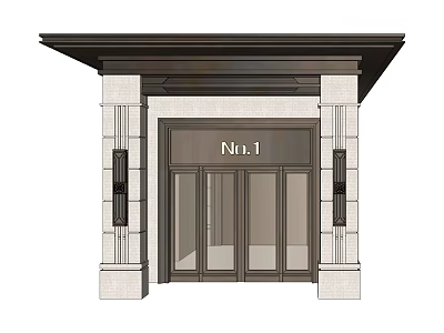 Classic No1 Entrance Gate With Glass Doors Black Cornice And Stone Pillars 3d model