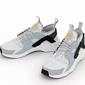 Modern Stylish Sports Shoes With Gray White Mesh Upper Black Accents And Yellow Logo Design