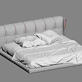 Modern Double Bed With Striped Headboard Light Gray Bedding And Pillows 3d model