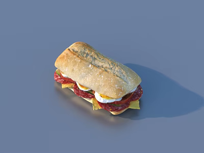 Delicious Crusty Baguette Sandwich Freshly Filled With Sausage Egg And Cheese 3d model