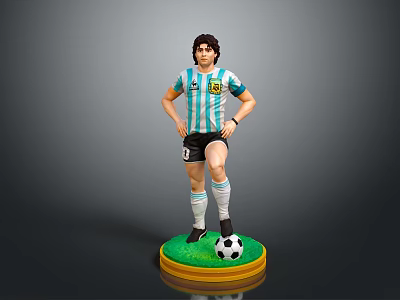 Football Player Model In Argentina Jersey Standing On Green Yellow Base With Soccer Ball 3d model