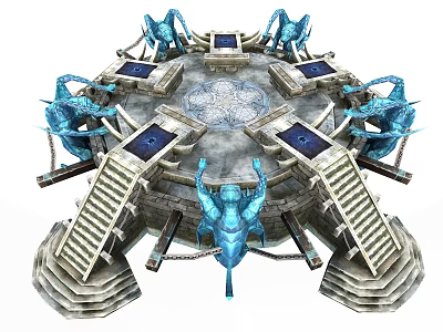 Cartoon Scene Featuring Circular Platform With Blue Dragon Statues Stone Stairs And Magic Circle 3d model