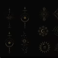 Golden Geometric Patterns And Mystical Symbols Wall Decor With Sun Moon Stars