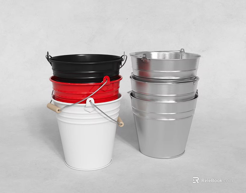 Multicolor Metal Laundry Buckets Stackable For Household Washing And Daily Use 3d model 