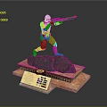 Soldier Statue Holding Rifle Standing On Multi Layered Base With Information Plaque And Colorful Markers