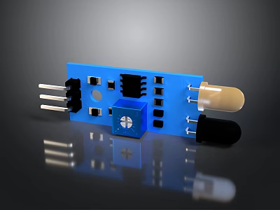 Blue Electronic Sensor Module With Circuit Board And Component Pins 3d model