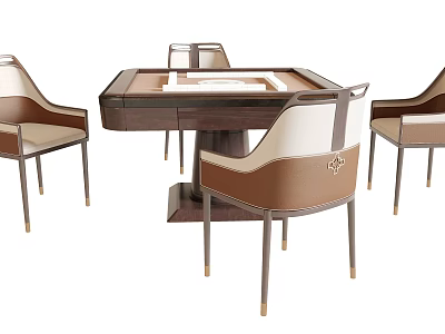 Modern Entertainment Table Design With Wooden Surface And Leather Upholstered Chairs 3d model