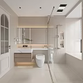 Modern Minimalist Bathroom Interior Design With Wall-Mounted Vanity Mirror Toilet And Glass Shower
