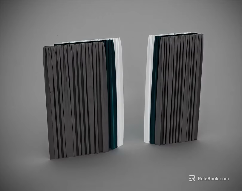 Modern Style Gray Curtains With Vertical Stripes And Elegant Pleated Design 3d model 