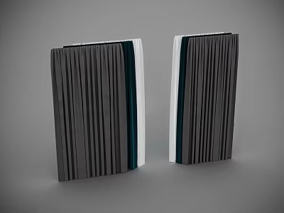 Modern Style Gray Curtains With Vertical Stripes And Elegant Pleated Design 3d model