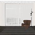 Venetian Blinds In Bright Interior With Large Window Brown Chair And Floor Lamp