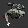 A man wearing hoodie and jeans using phone with backpack on gray background