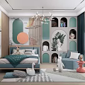 Cozy Modern Kids Room Interior With Sailboat Decor Green Panels And Stuffed Toys
