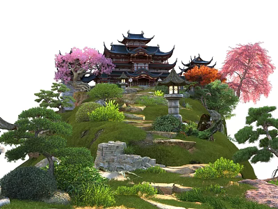Exquisite Chinese Garden Landscape With Traditional Pavilion Stone Paths Lush Plants And Colorful Blossoming Trees 3d model