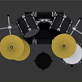 Stylish Black Drum Set With Yellow Cymbals White Heads And Stool