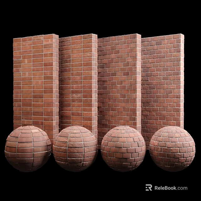 Red Brick Building Components Featuring Vertical Walls And Round Spheres 3d model 