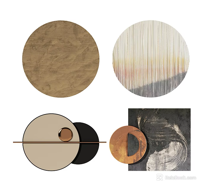 Stylish Abstract Circular Wall Decor Featuring Textured Patterns And Geometric Designs 3d model 